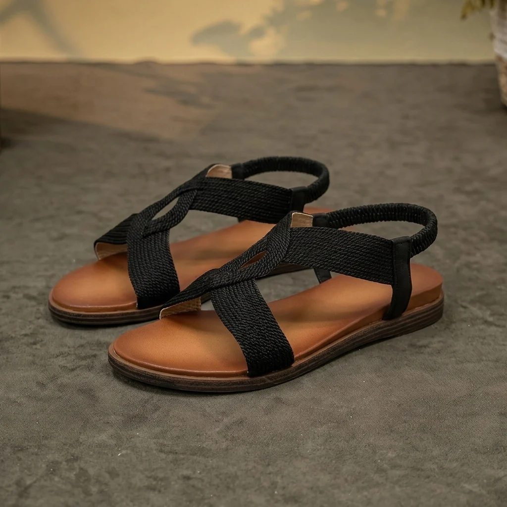 Bohemian-style Outdoor Flat Cross-strap Elastic Beach Sandals — image 3