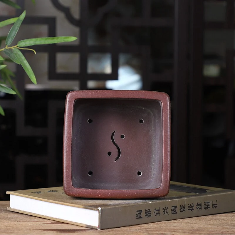 Bonsai Pot Bundle Mouth Square Indoor Study Room Antique Style Purple Clay Flowerpot — image 5
