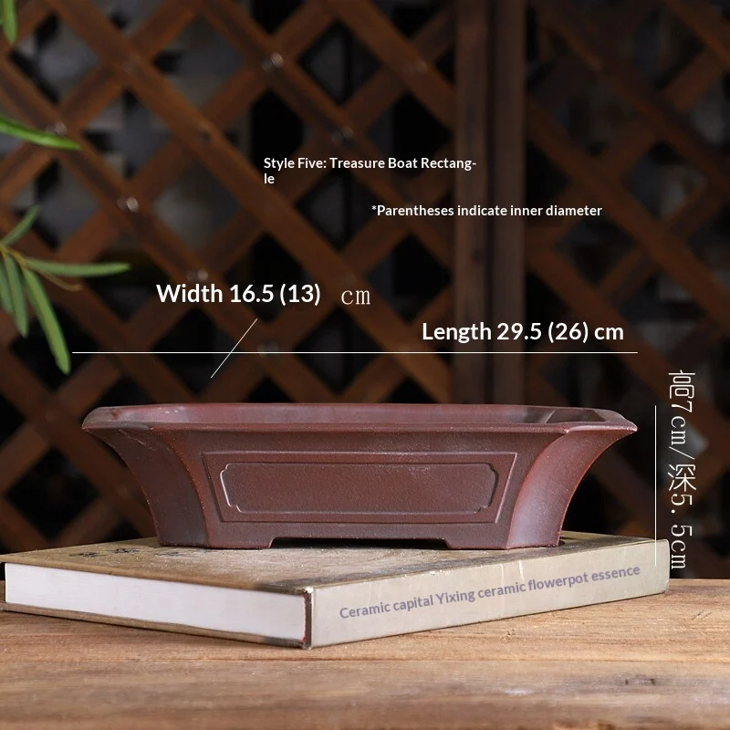 Bonsai Pot Bundle Mouth Square Indoor Study Room Antique Style Purple Clay Flowerpot — image 7
