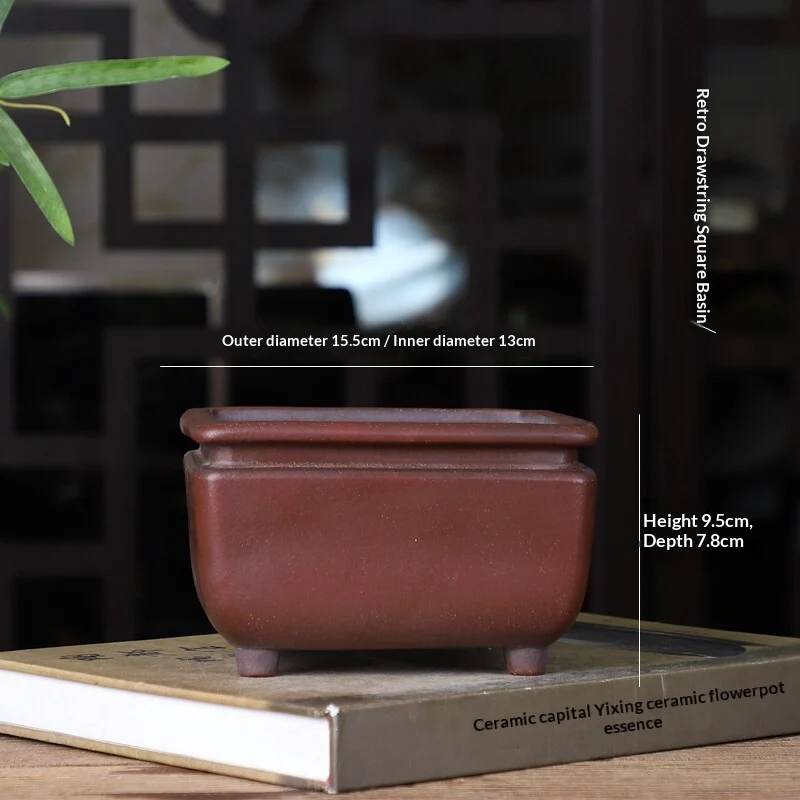 Bonsai Pot Bundle Mouth Square Indoor Study Room Antique Style Purple Clay Flowerpot — image 6