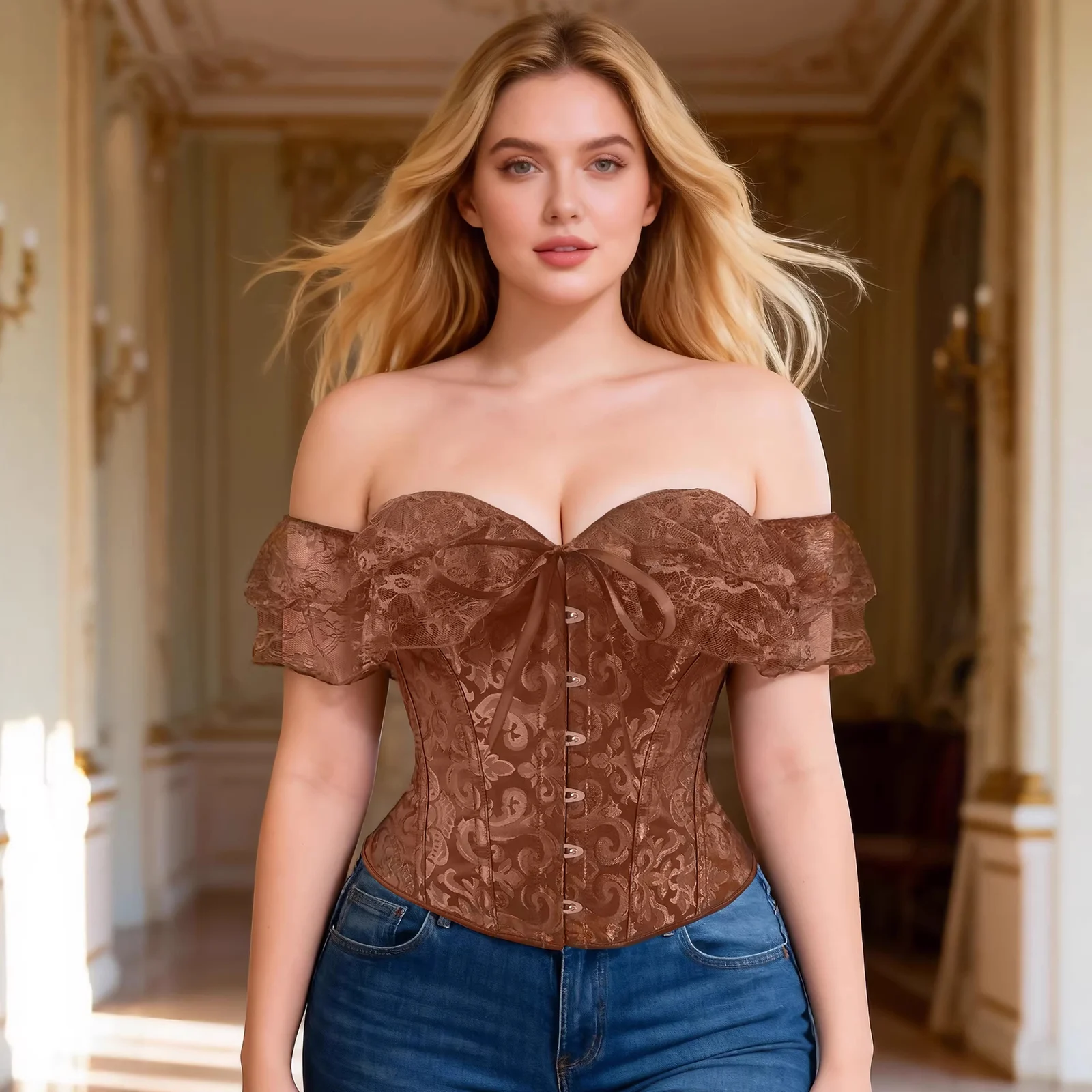 Border Palace Corset Lace Sexy Fishbone Bra Dress Slimming One-shoulder Women's Waist… — image 4