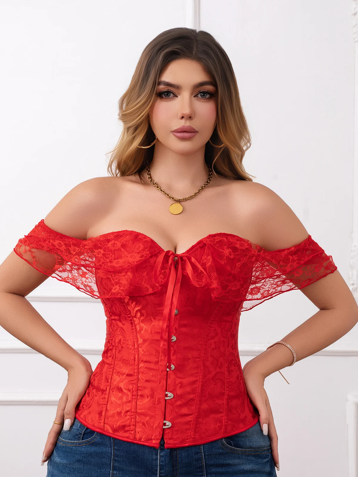 Border Palace Corset Lace Sexy Fishbone Bra Dress Slimming One-shoulder Women's Waist… — image 7