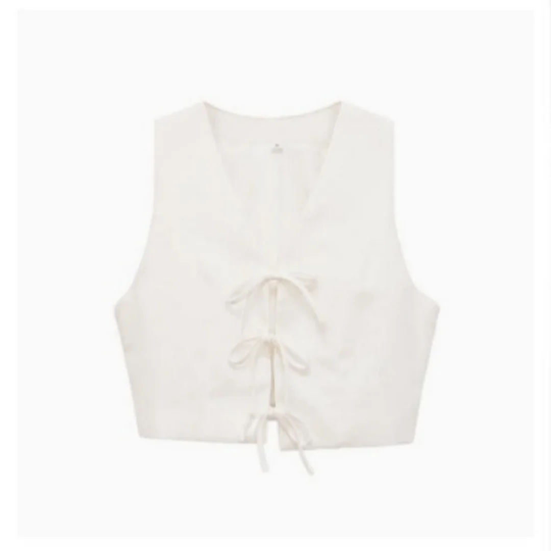 Bow-tie Lace-up Vest Top High-waisted Wide-leg Trousers — image 2