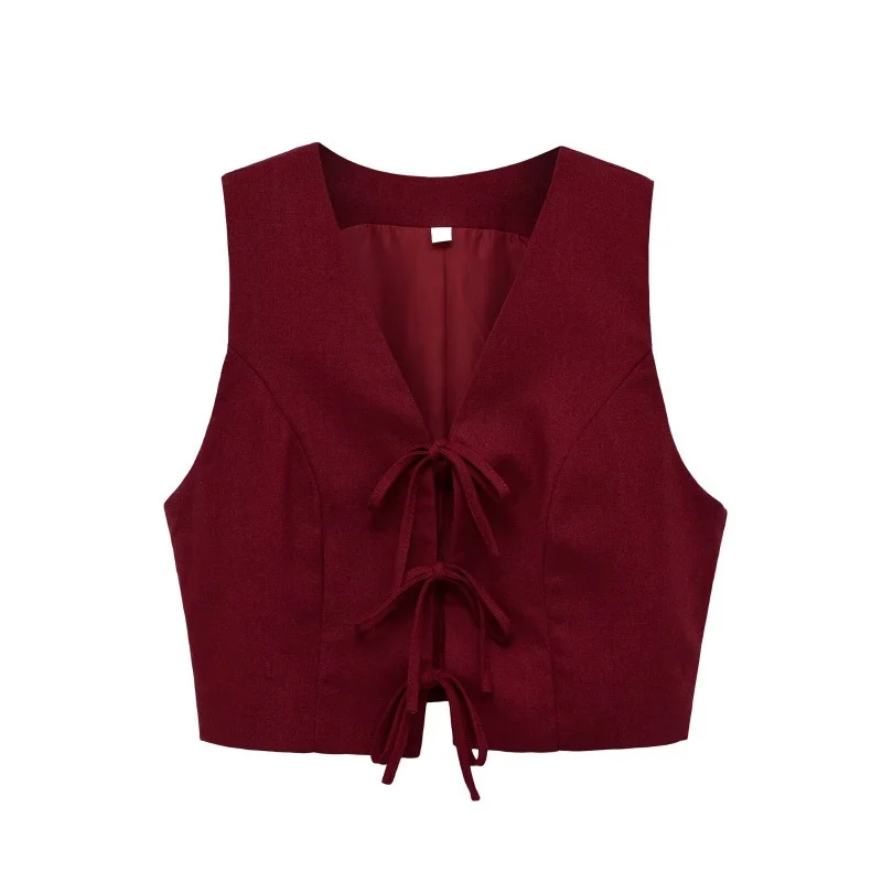 Bow-tie Lace-up Vest Top High-waisted Wide-leg Trousers — image 3
