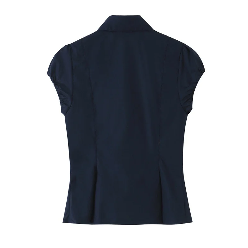 Bow-tie Silk Scarf Pocket Short-sleeve Blouse For Women — image 2