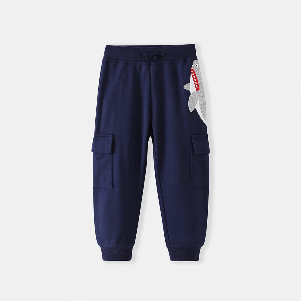 Boys Cotton Blend Cartoon Shark Embroidered Sports Pants - Casual Loose Fit Joggers… — image 4