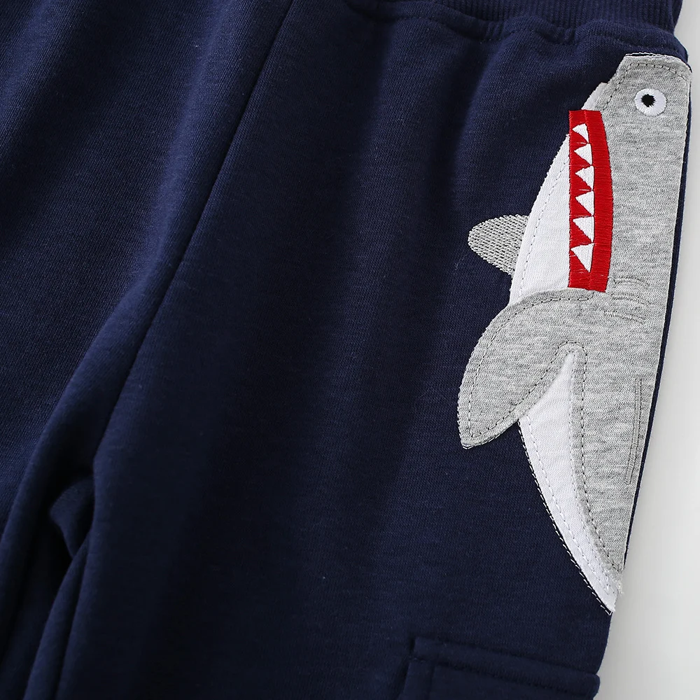 Boys Cotton Blend Cartoon Shark Embroidered Sports Pants - Casual Loose Fit Joggers… — image 2