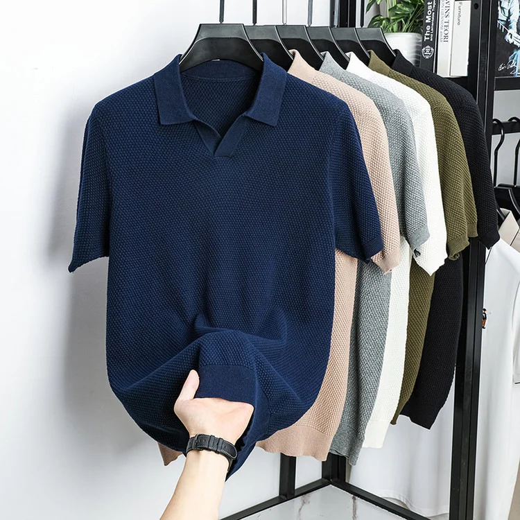Breathable Lightweight T-shirt Solid-color Casual Knitwear For Men — image 1