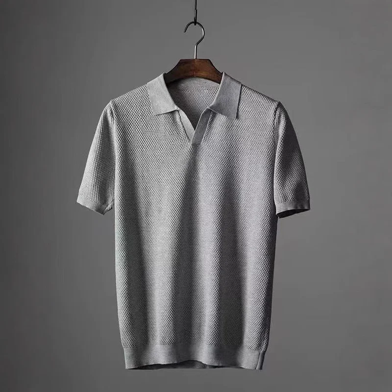 Breathable Lightweight T-shirt Solid-color Casual Knitwear For Men — image 2