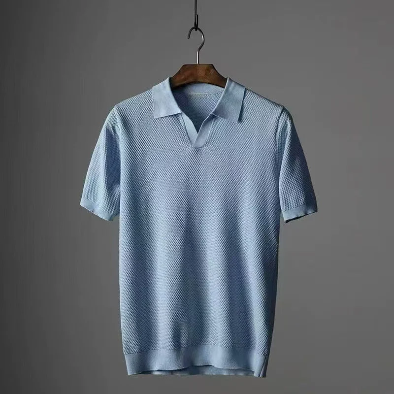 Breathable Lightweight T-shirt Solid-color Casual Knitwear For Men — image 4