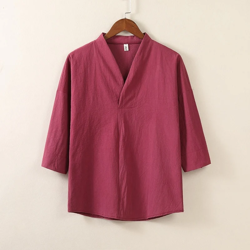 Breathable Solid-color Cotton-linen Shirt For Men — image 2