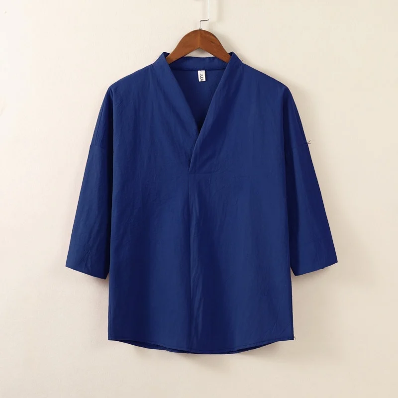 Breathable Solid-color Cotton-linen Shirt For Men — image 5