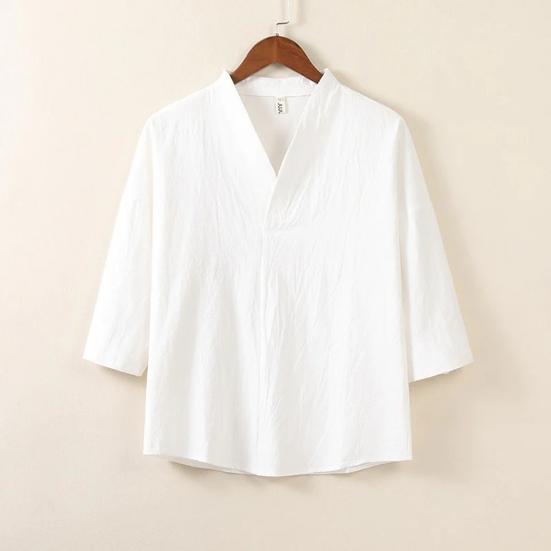 Breathable Solid-color Cotton-linen Shirt For Men — image 6
