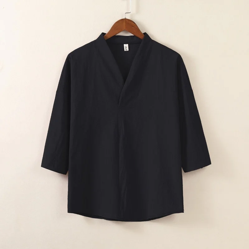 Breathable Solid-color Cotton-linen Shirt For Men — image 3
