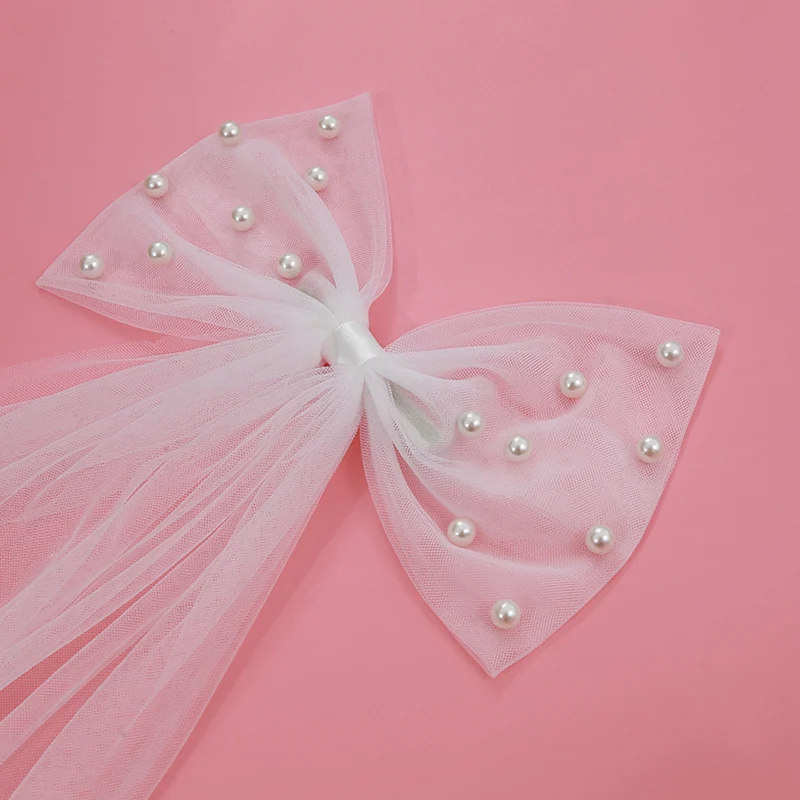 Bridal Veil With Pearl Bow Hair Clip And Gold-stamped Sash Set For Bachelorette Parties — image 3