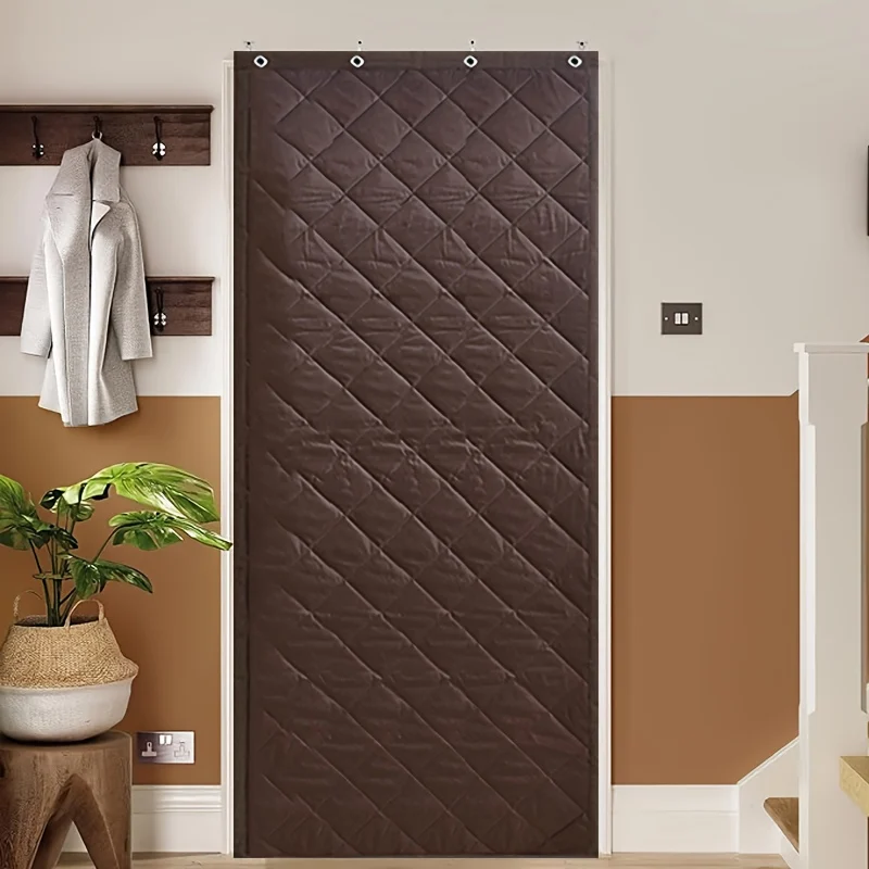 Brown Diamond Stitching Oxford Fabric Insulated Door Curtain, Magnetic Edge Seal… — image 3