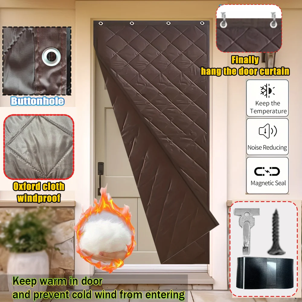 Brown Diamond Stitching Oxford Fabric Insulated Door Curtain, Magnetic Edge Seal… — image 7