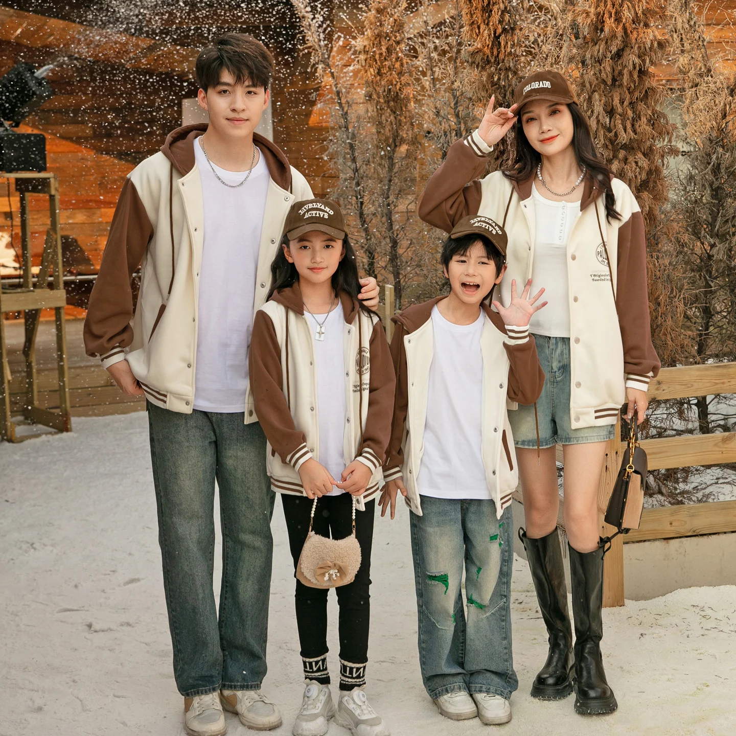 Brushed Heavyweight Outerwear Color-block Baseball Jacket Set — image 2