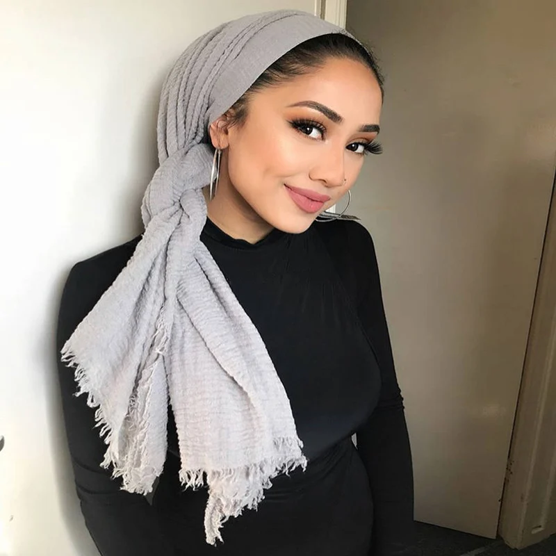 Bubble Plain Scarf Cotton Fringes Women Soft Solid Hijab Popular Muffler Shawls Big… — image 2