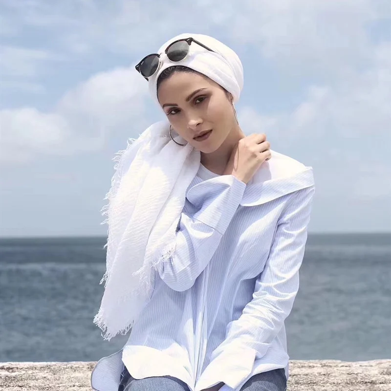Bubble Plain Scarf Cotton Fringes Women Soft Solid Hijab Popular Muffler Shawls Big… — image 3