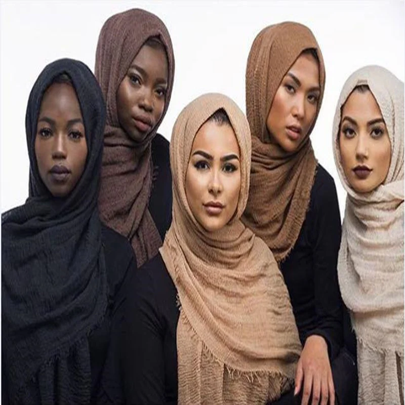 Bubble Plain Scarf Cotton Fringes Women Soft Solid Hijab Popular Muffler Shawls Big… — image 1