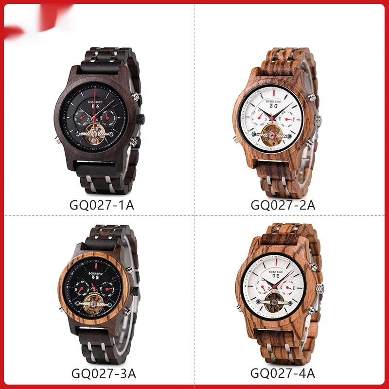 Business Flywheel Mechanical Multi-function Wooden Watch — image 3