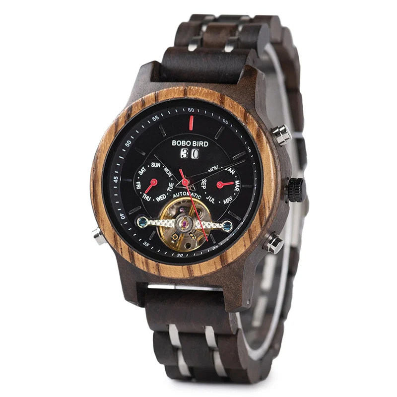 Business Flywheel Mechanical Multi-function Wooden Watch — image 5