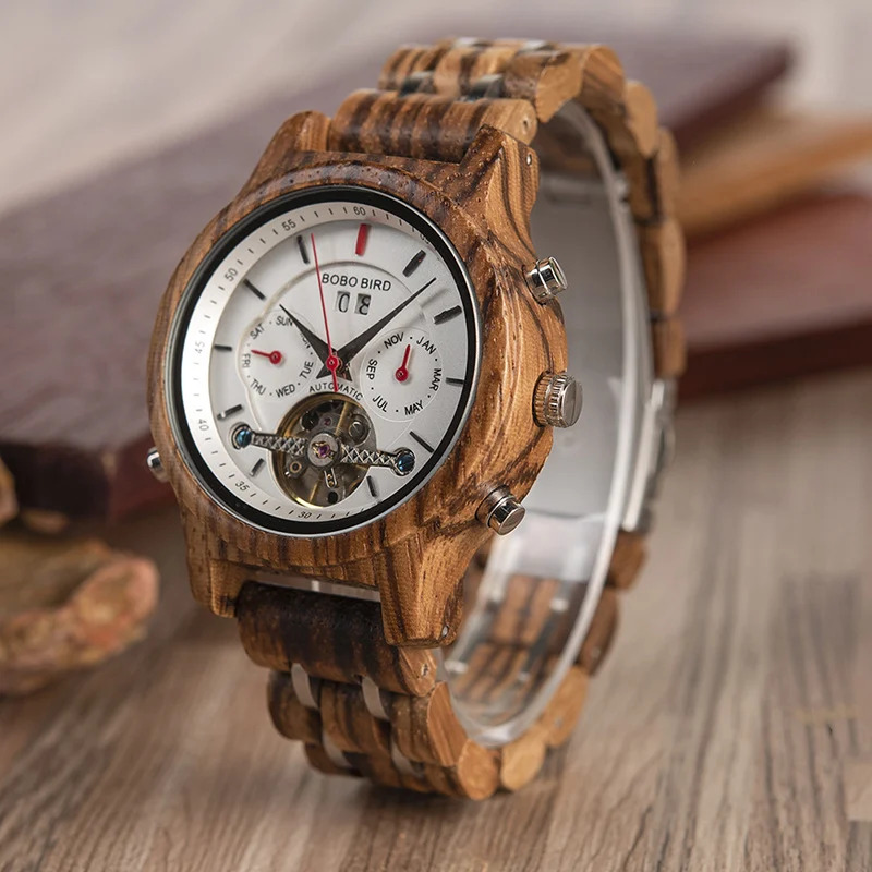 Business Flywheel Mechanical Multi-function Wooden Watch — image 2