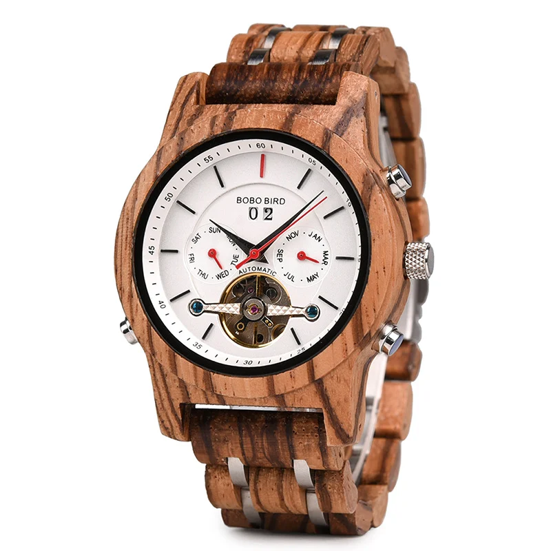 Business Flywheel Mechanical Multi-function Wooden Watch — image 7