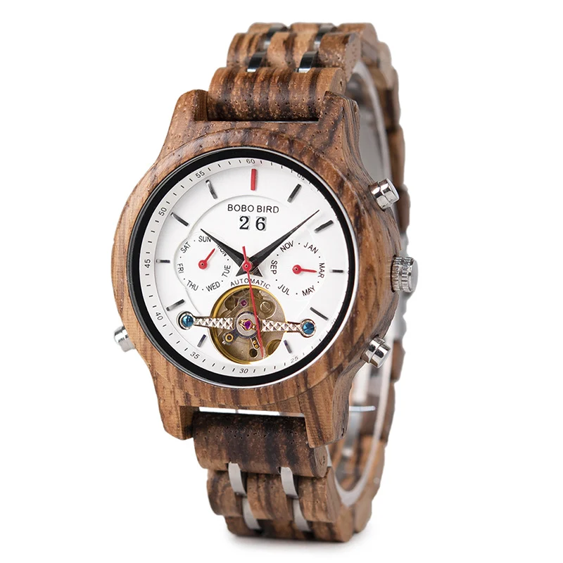 Business Flywheel Mechanical Multi-function Wooden Watch — image 4