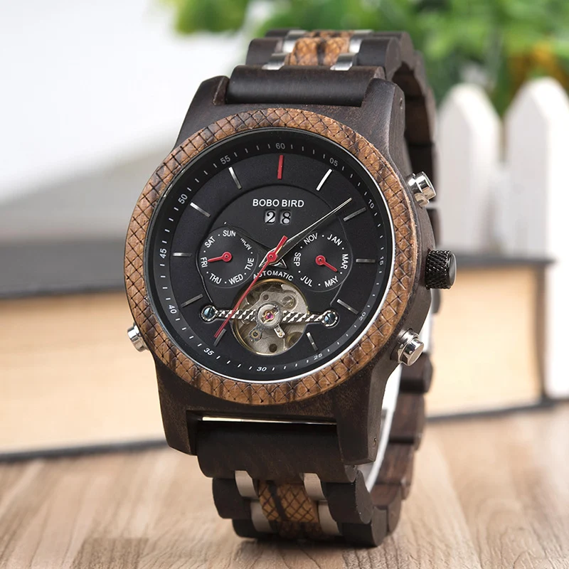 Business Flywheel Mechanical Multi-function Wooden Watch — image 6