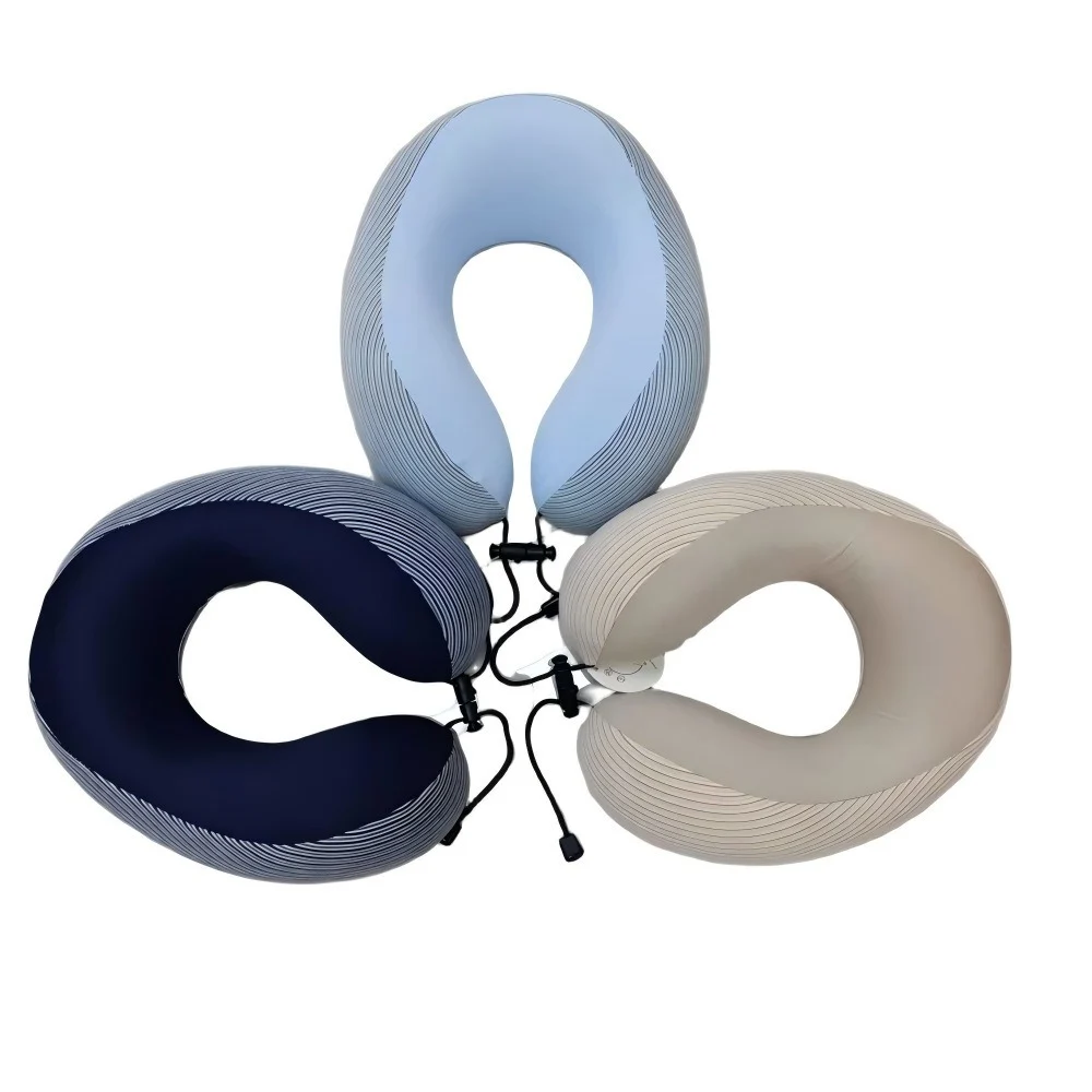 Business Style Memory Foam U Shaped Travel Neck Pillow, Striped Color Block Cervical… — image 2