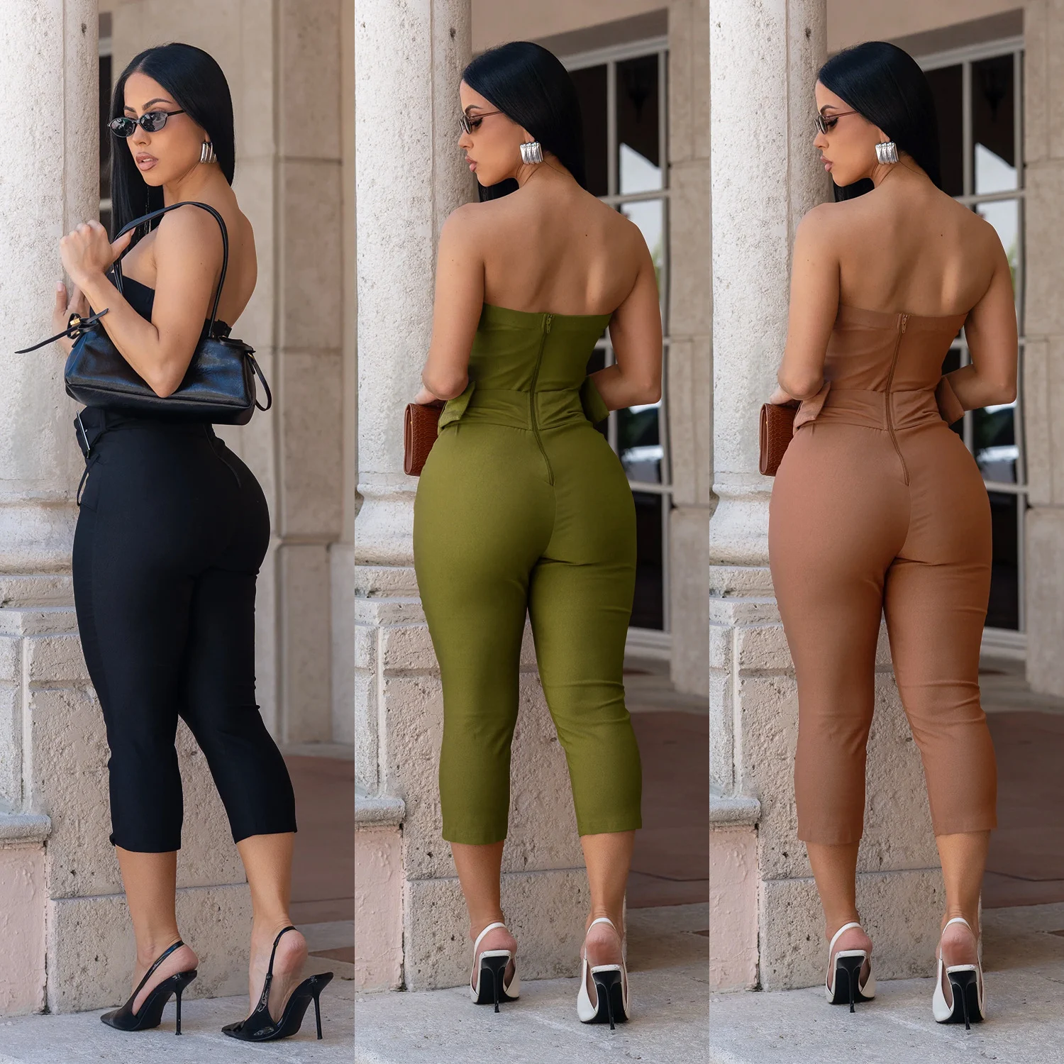 C7693 Fashion Women's Sexy Slim-fit Tube Top Solid Color Bodycon Jumpsuit — image 6