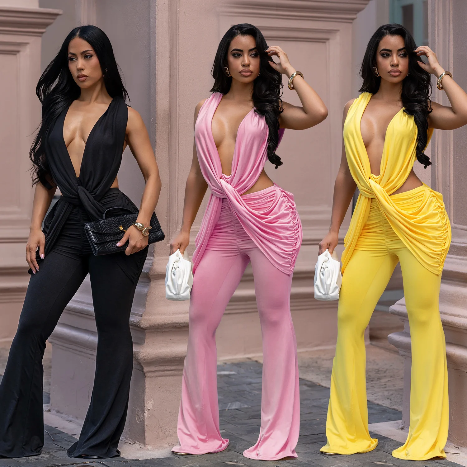 C7722 Fashion Women's Clothing Sexy Backless Solid Color Bodycon Jumpsuit — image 6