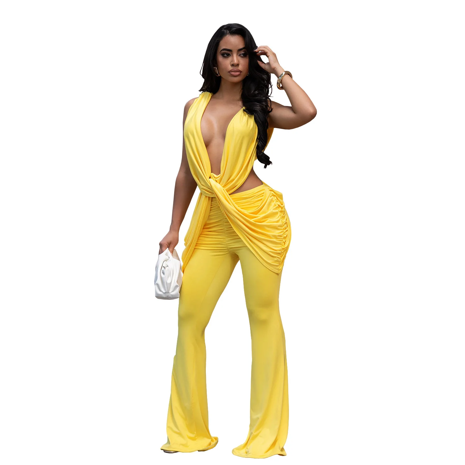 C7722 Fashion Women's Clothing Sexy Backless Solid Color Bodycon Jumpsuit — image 5