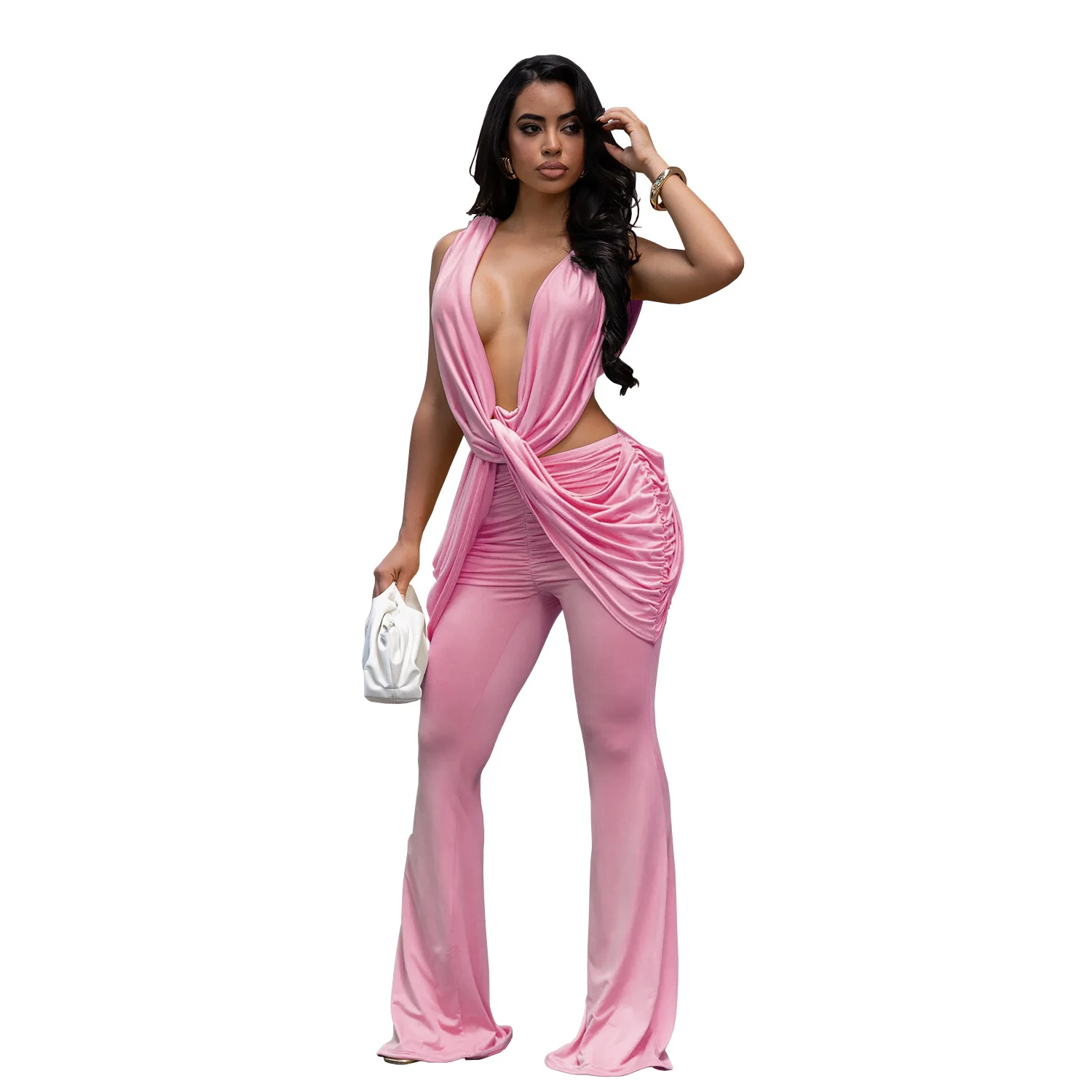C7722 Fashion Women's Clothing Sexy Backless Solid Color Bodycon Jumpsuit — image 2