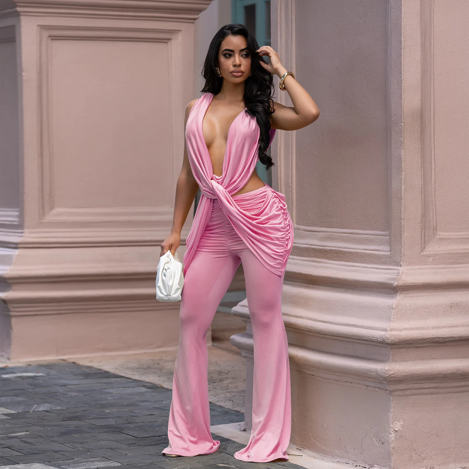 C7722 Fashion Women's Clothing Sexy Backless Solid Color Bodycon Jumpsuit — image 8