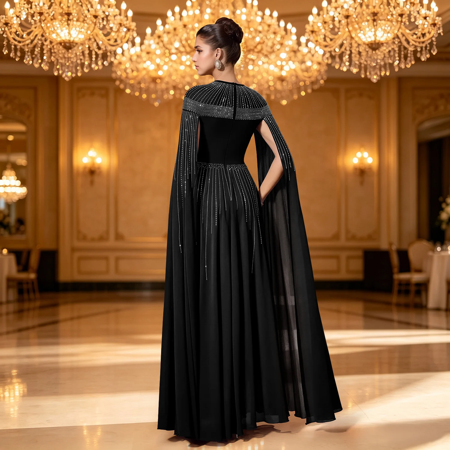 C7817 New Women's Elegant Hot Drilling Cape Style Evening Dress Big Swing Banquet — image 1