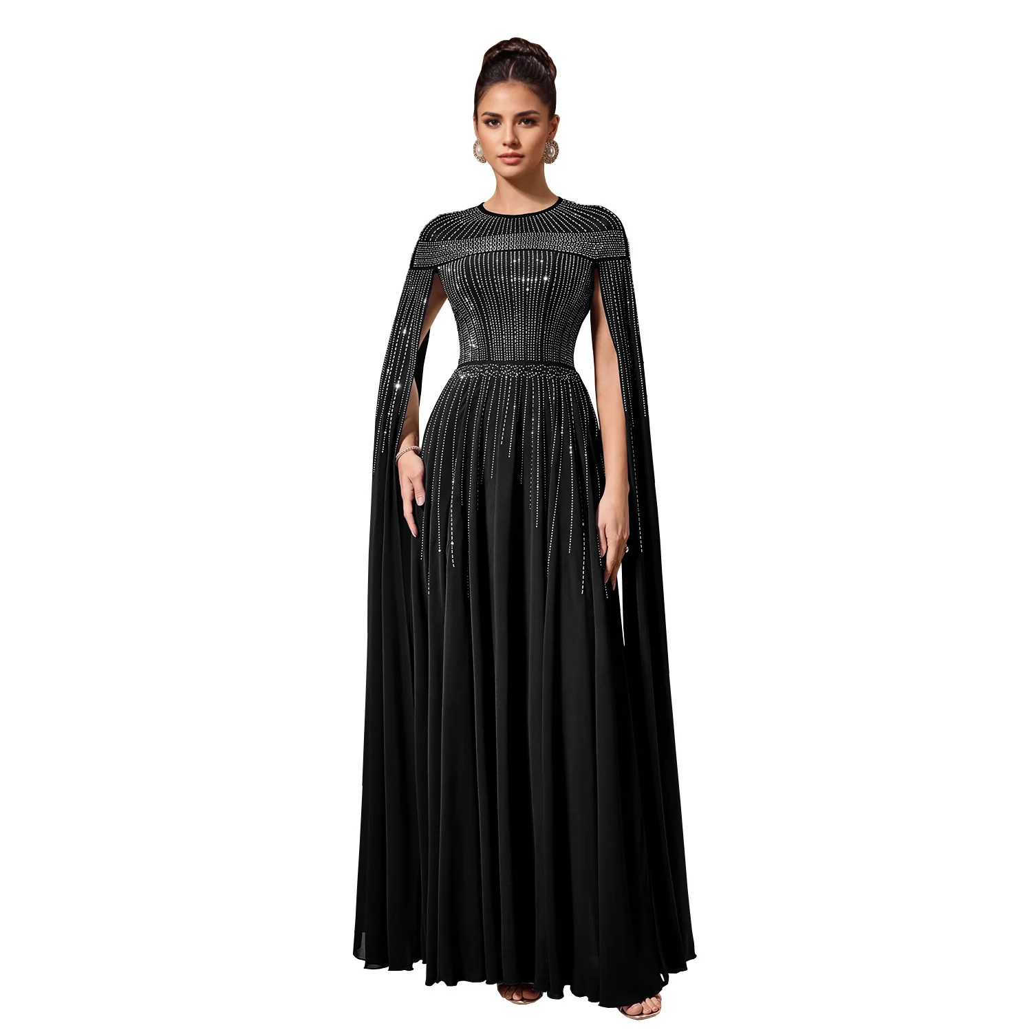 C7817 New Women's Elegant Hot Drilling Cape Style Evening Dress Big Swing Banquet — image 6