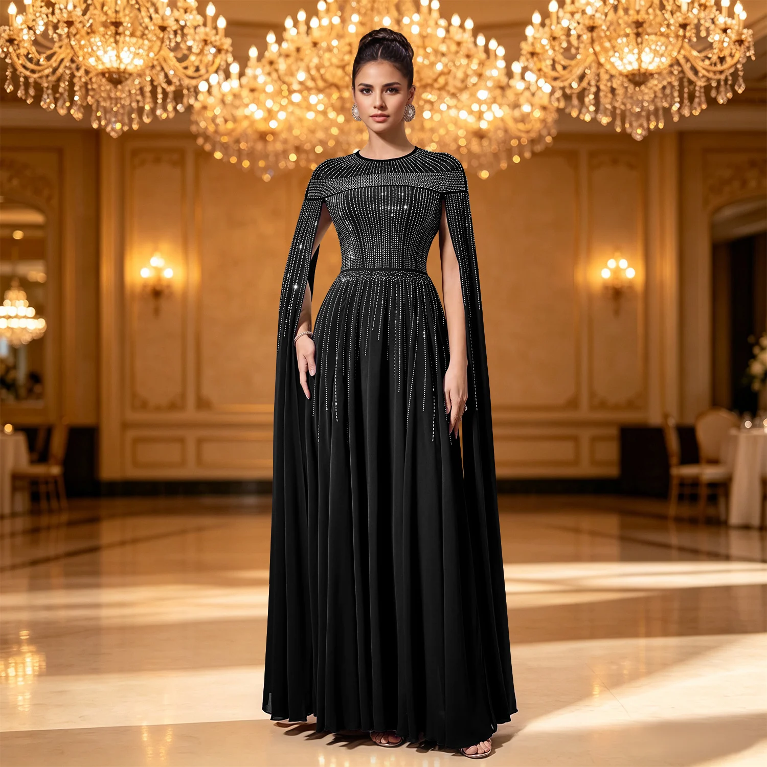 C7817 New Women's Elegant Hot Drilling Cape Style Evening Dress Big Swing Banquet — image 3