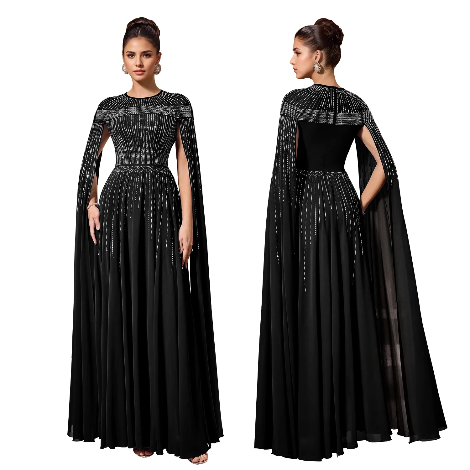 C7817 New Women's Elegant Hot Drilling Cape Style Evening Dress Big Swing Banquet — image 2