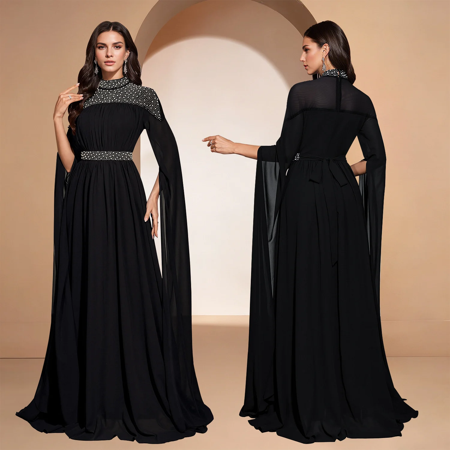 C7820 New Women's Dress With Hot Drilling And Nailed Beads Evening High Neck Flying… — image 6