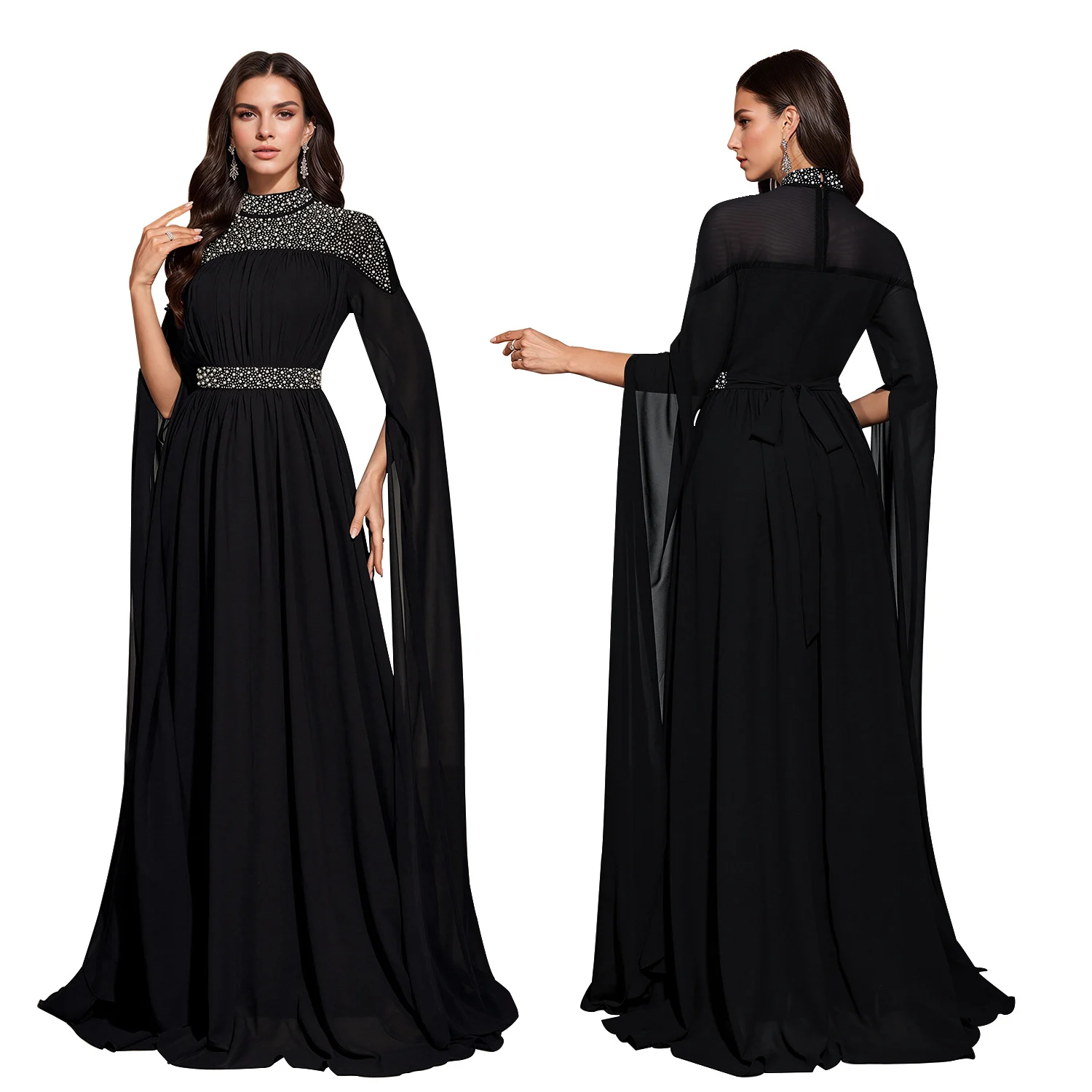 C7820 New Women's Dress With Hot Drilling And Nailed Beads Evening High Neck Flying… — image 5