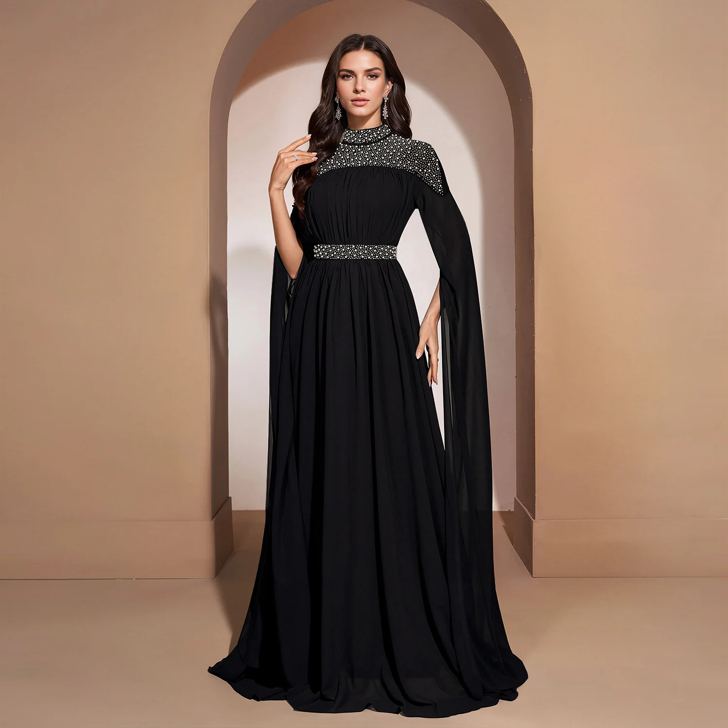 C7820 New Women's Dress With Hot Drilling And Nailed Beads Evening High Neck Flying… — image 3