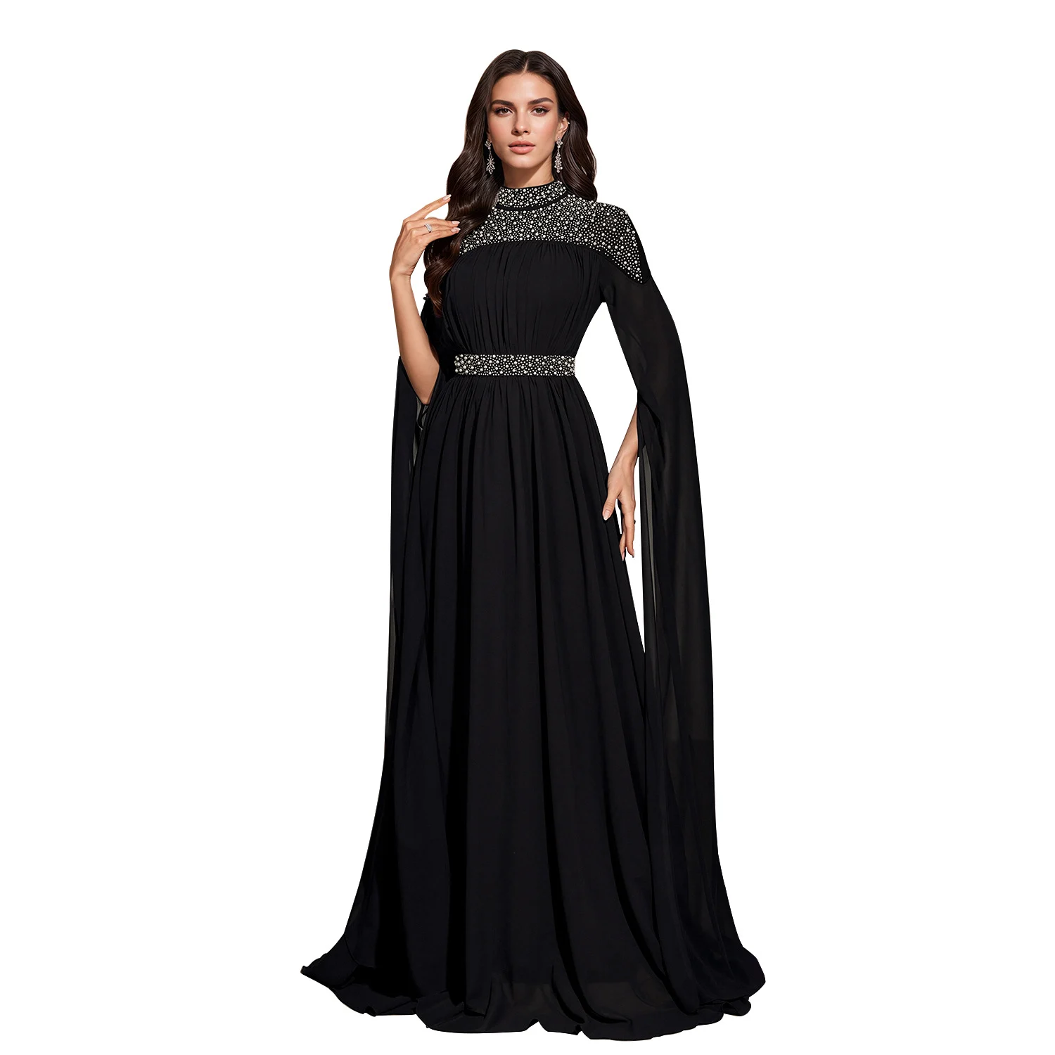 C7820 New Women's Dress With Hot Drilling And Nailed Beads Evening High Neck Flying… — image 2