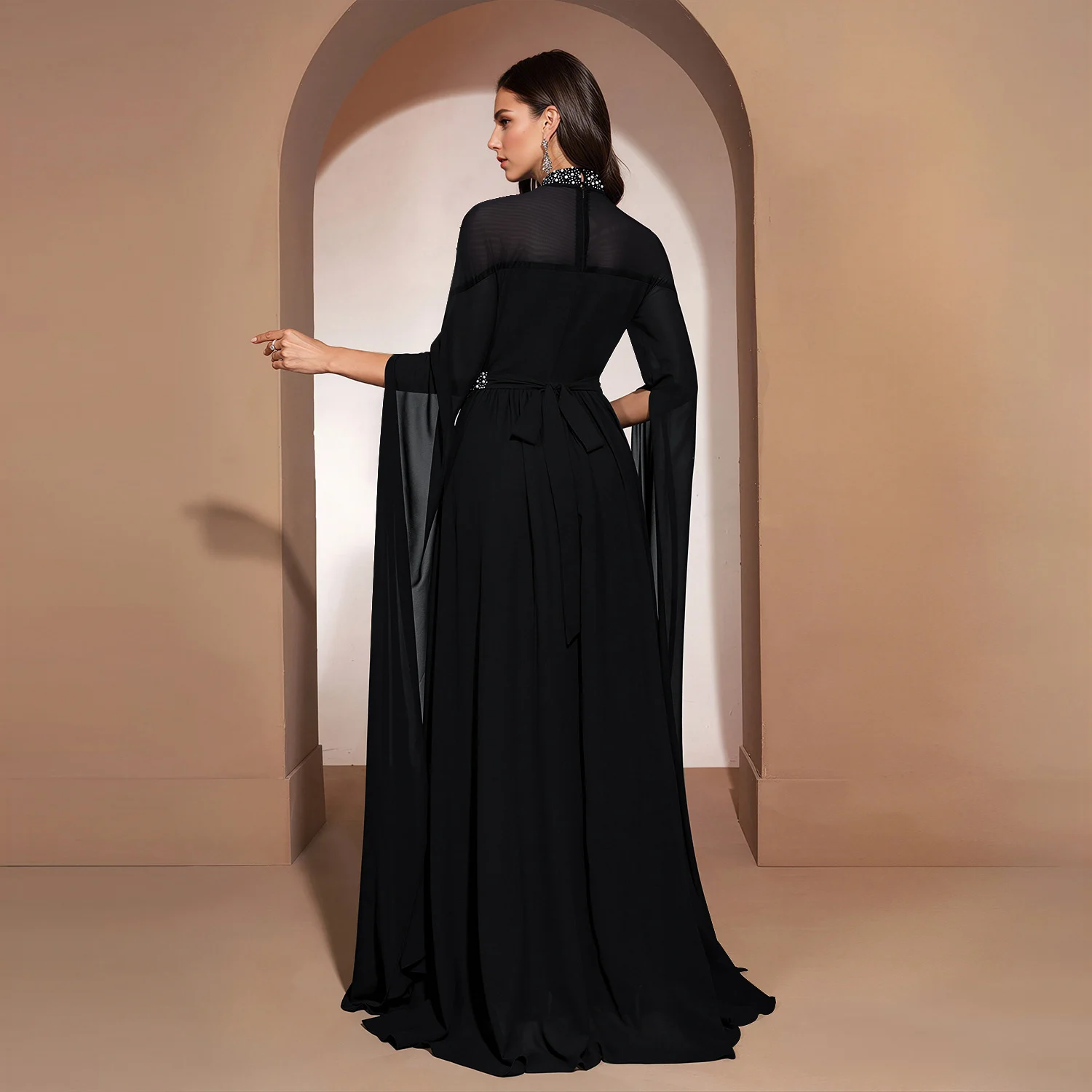 C7820 New Women's Dress With Hot Drilling And Nailed Beads Evening High Neck Flying… — image 4