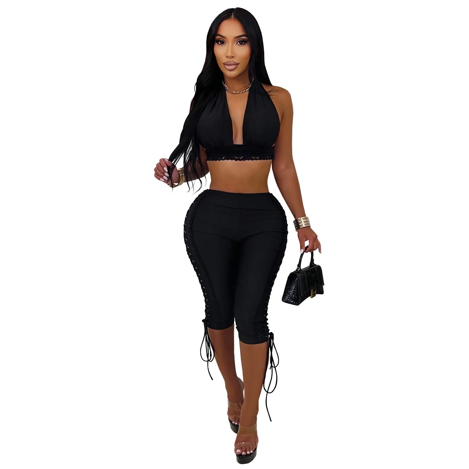 C7848 New Women's Clothing Fashion Classic Hanging Neck Tube Top Pleated Slim Hip Suit — image 6