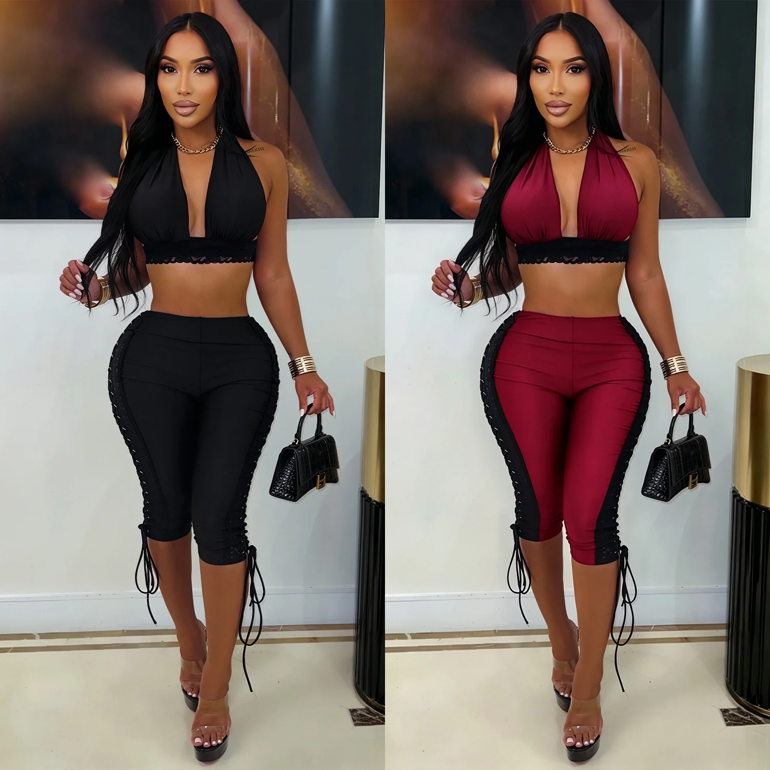 C7848 New Women's Clothing Fashion Classic Hanging Neck Tube Top Pleated Slim Hip Suit — image 2
