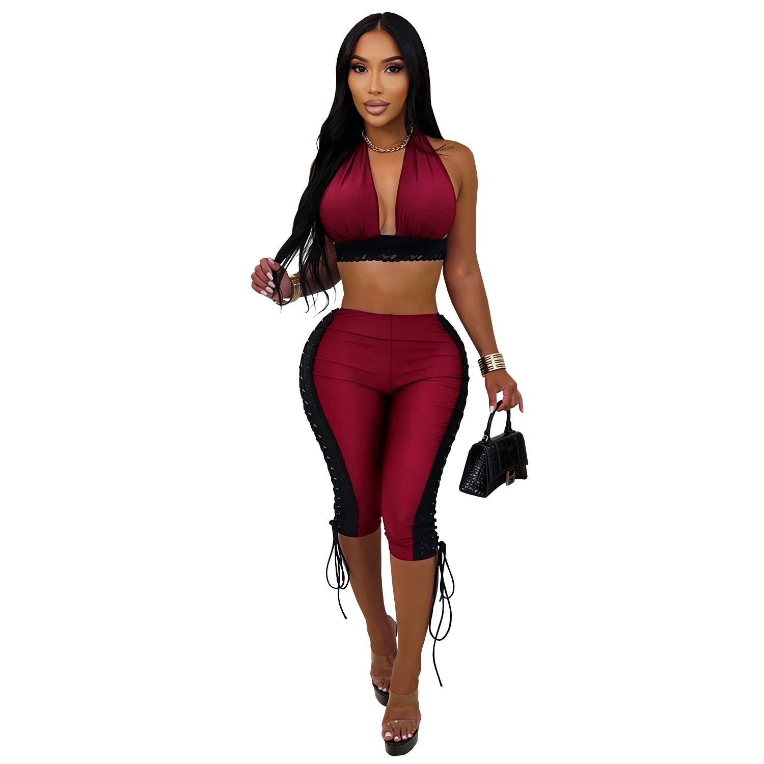 C7848 New Women's Clothing Fashion Classic Hanging Neck Tube Top Pleated Slim Hip Suit — image 3