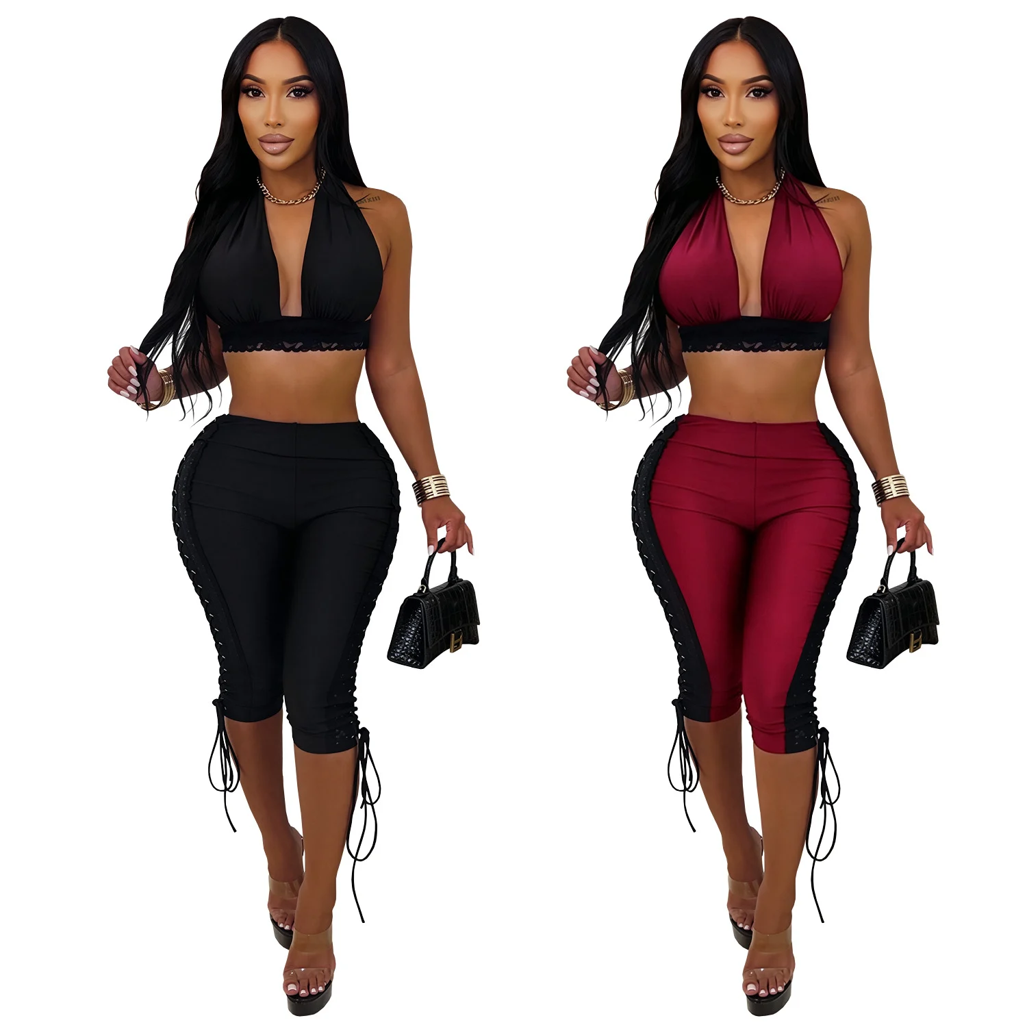 C7848 New Women's Clothing Fashion Classic Hanging Neck Tube Top Pleated Slim Hip Suit — image 5